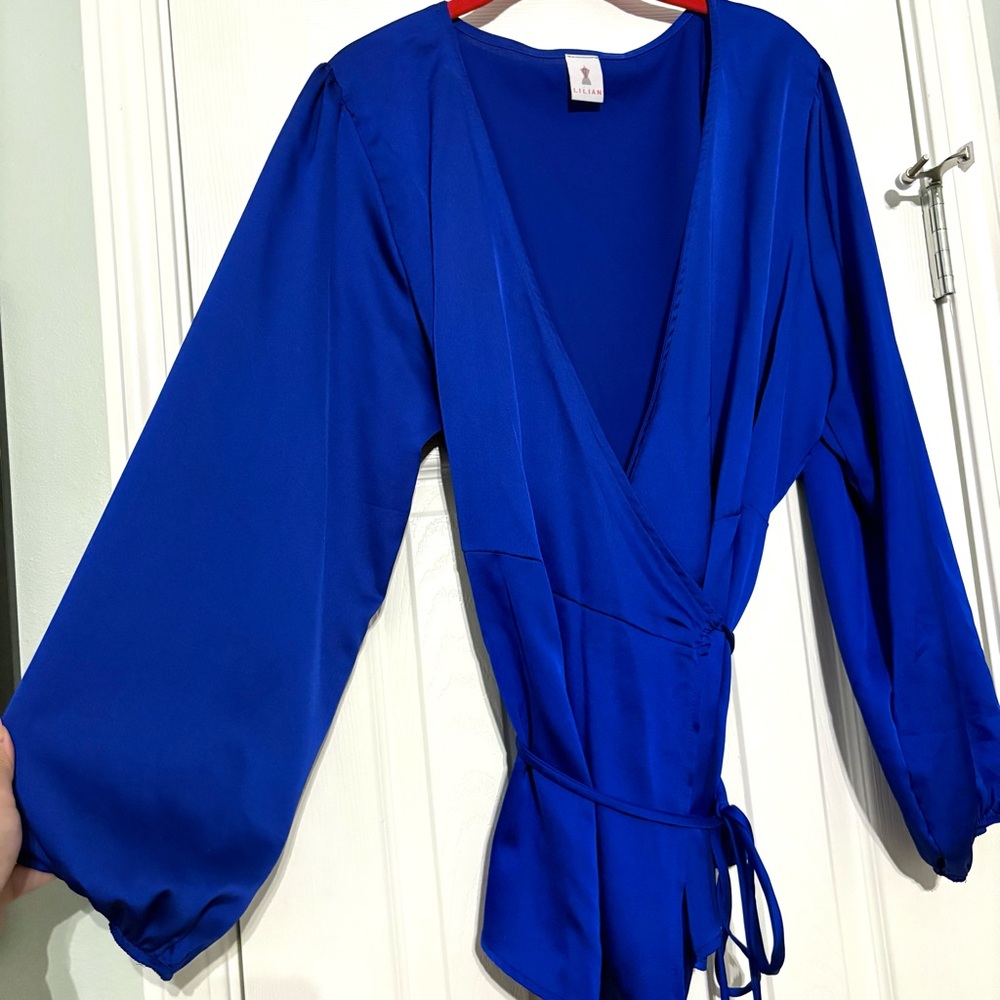Liliana Royal Blue wrap blouse - Picture 2 of 7